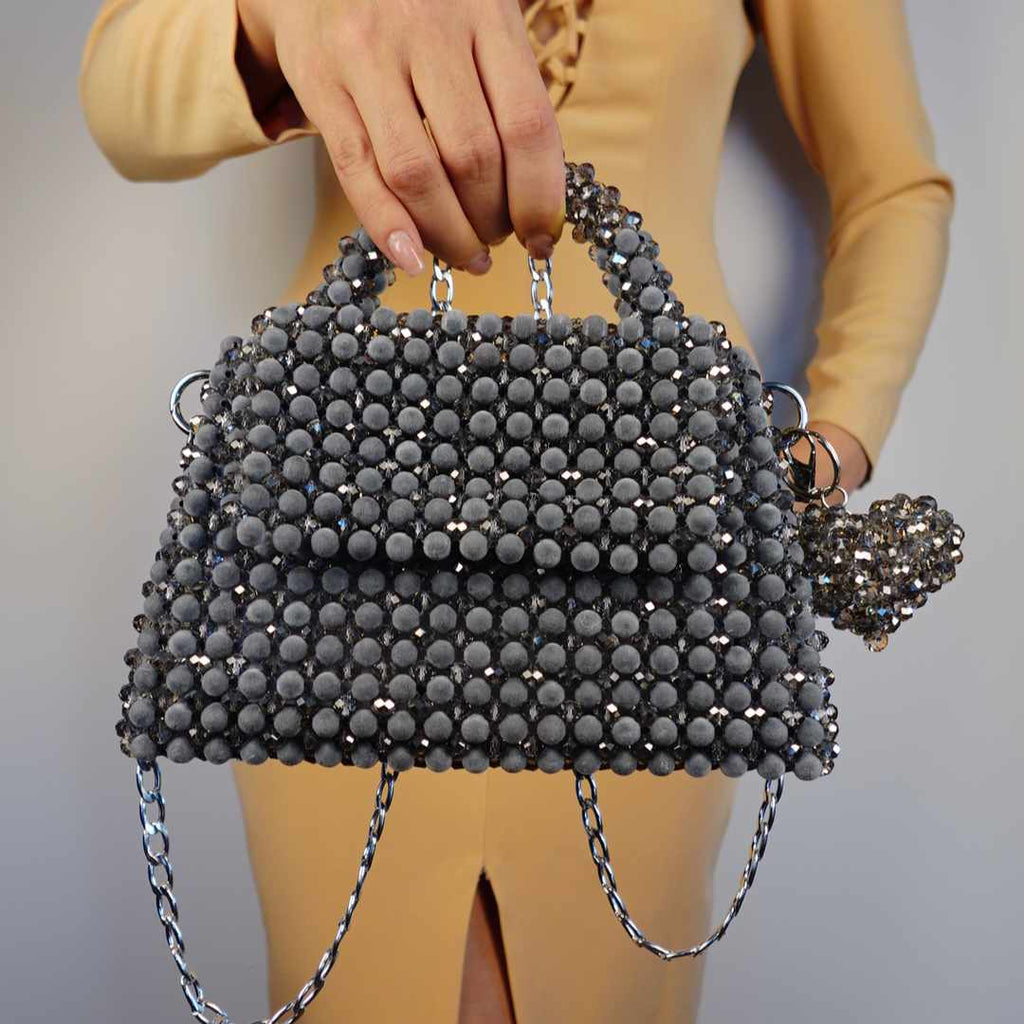 Grey Velvet din margele de catifea si cristale