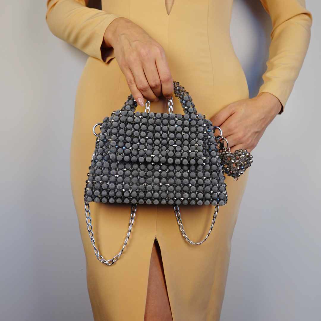 Grey Velvet din margele de catifea si cristale